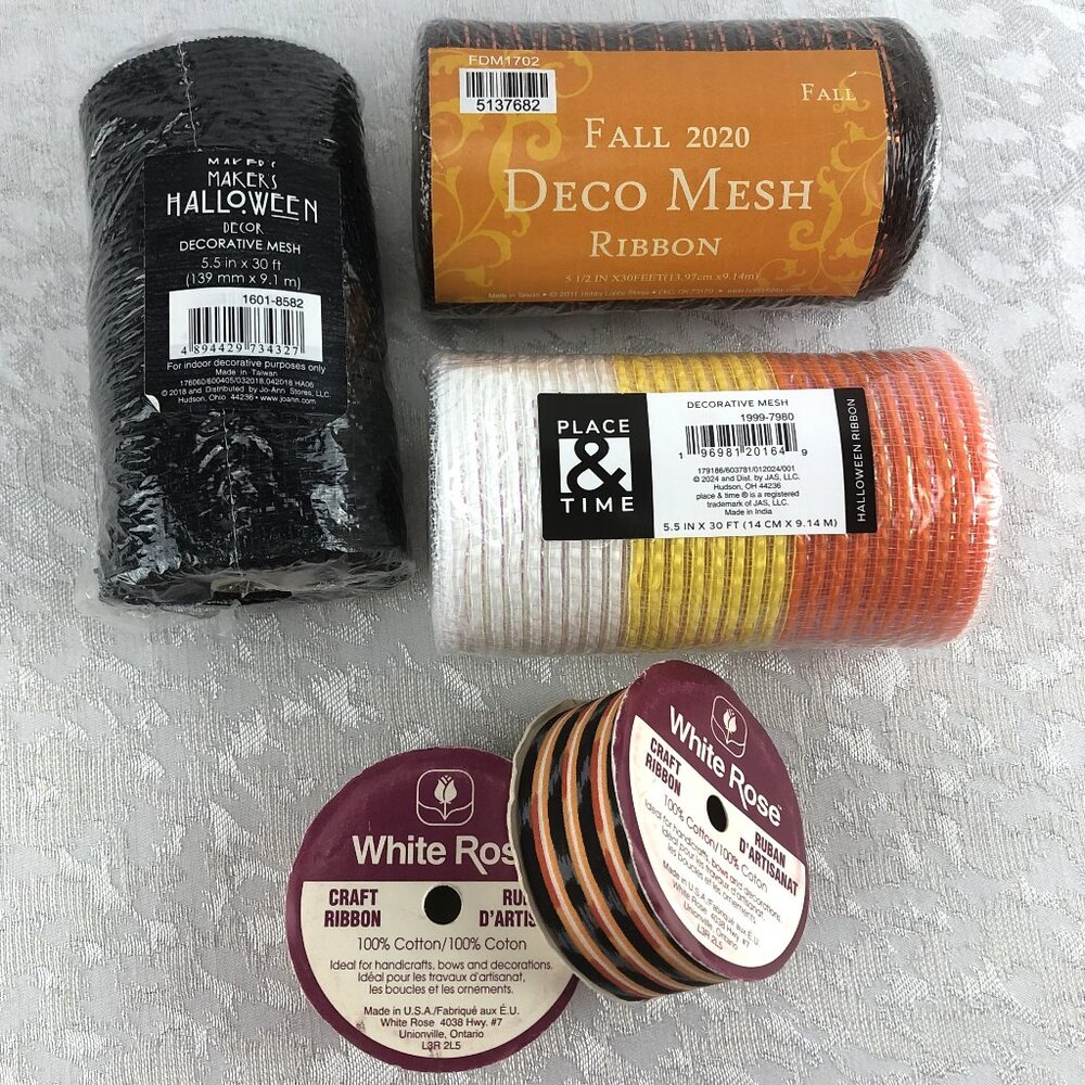 Halloween Ribbon Bundle: Decorative Mesh and Craft Ribbons (5 spools) NWT